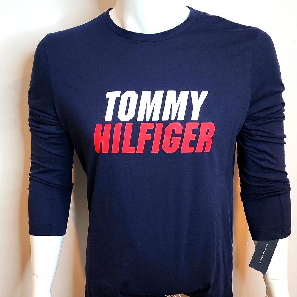 TOMMY HILFIGER NAVY BLUE LONG SLEEVES SHIRT, MEDIUM